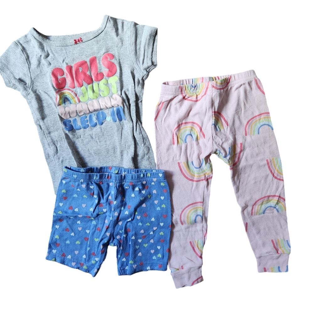 Carter's 3-piece Rainbow/Hearts Short Sleeve Pajama Set Size 2T Gray/Blue/Pink